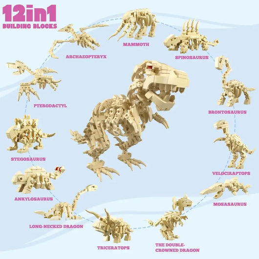 Pack 12 Œufs de Pâques Dino-Squelettes – Blocs de Construction 12-en-1