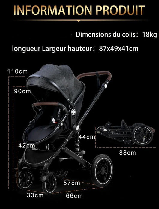 Poussette Bébé Trio 3 en 1 Dernière Génération - Poussette, Landau et Siège Auto