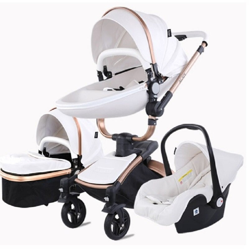 Poussette bébé trio 3 en 1 en cuir dernière génération - Poussette, Landau et Siège Auto